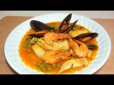 Sepia con langostinos a la marinera