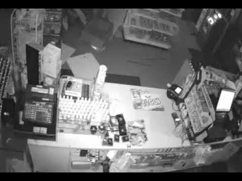 Watch as a man crashes through the roof of a convenience store
