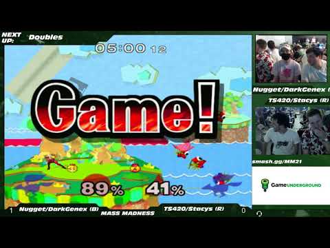 Mass Madness 21 SSBM - Nugget/DarkGenex (Blue) vs. TS420/Stacy's Stepdad (Red) - Melee Doubles WR1