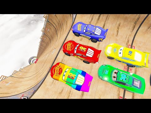 Rainbow Lightning McQueen Vs Ultimate City Ramp challenges ep.6 - Who Will Complete The Ramp?