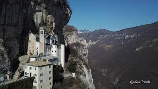 Drone over Madonna Della Corona Sanctuary, Italy