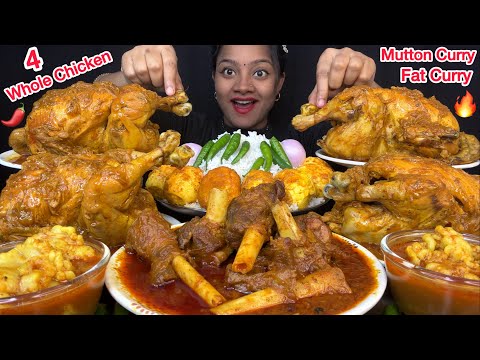 4 WHOLE CHICKEN, MUTTON FAT CURRY, EGG MASALA, MUTTON CURRY WITH RICE EATING 😋 FOOD VIDEOS 🌶️ EATING
