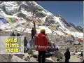 Lifting of the prayer flags at the Everest Base camp ...