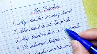 Cursive writing practice | 10 Simple English Sentences My Teacher | Cursive handwriting practice