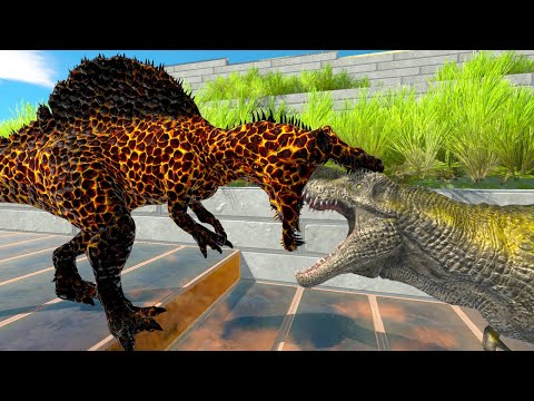 LAVA SPINOSAURUS STAIRS DEATH FALL - Animal Revolt Battle Simulator
