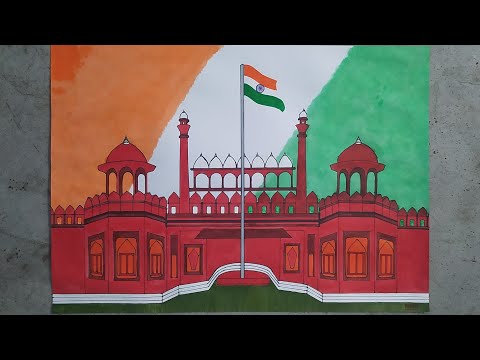 Republic Day Painting || 26th January || Red Fort Painting with Tricolour ||