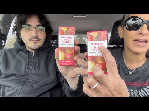 Revisão de bebida em caixa de suco de banana e morango