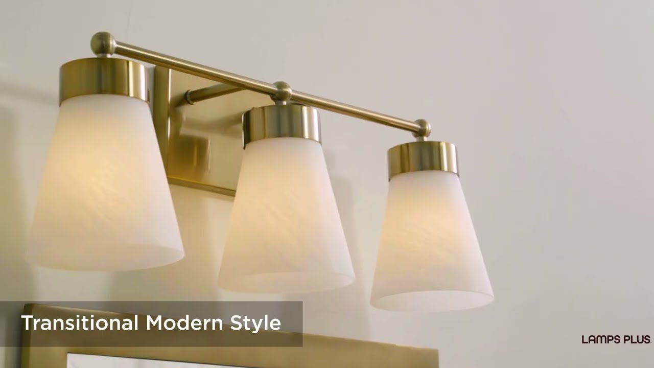 Video1 of Hemingway 22" Wide Soft Gold and Cloud Glass 3-Light Bath Light