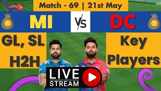 MI vs DC Player Battle, MI vs DC Match Prediction Match - 69, 20th May | LIVE