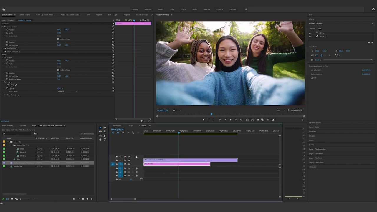 How to edit the Quick Split Urban Title Transition in Premiere Pro