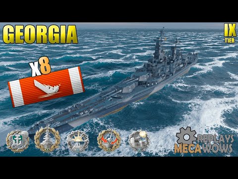 Battleship Georgia 8 KILLS Sea Of Fortune | World of Warships