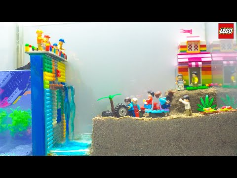 Lego Dam Breach Experiment #12 | Emergency Water Discharge And Lego Dam Failure Near Town