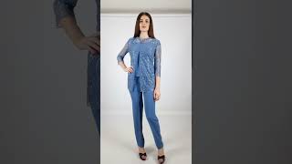 Tailleur da cerimonia con pantalone top e giacca ricamata