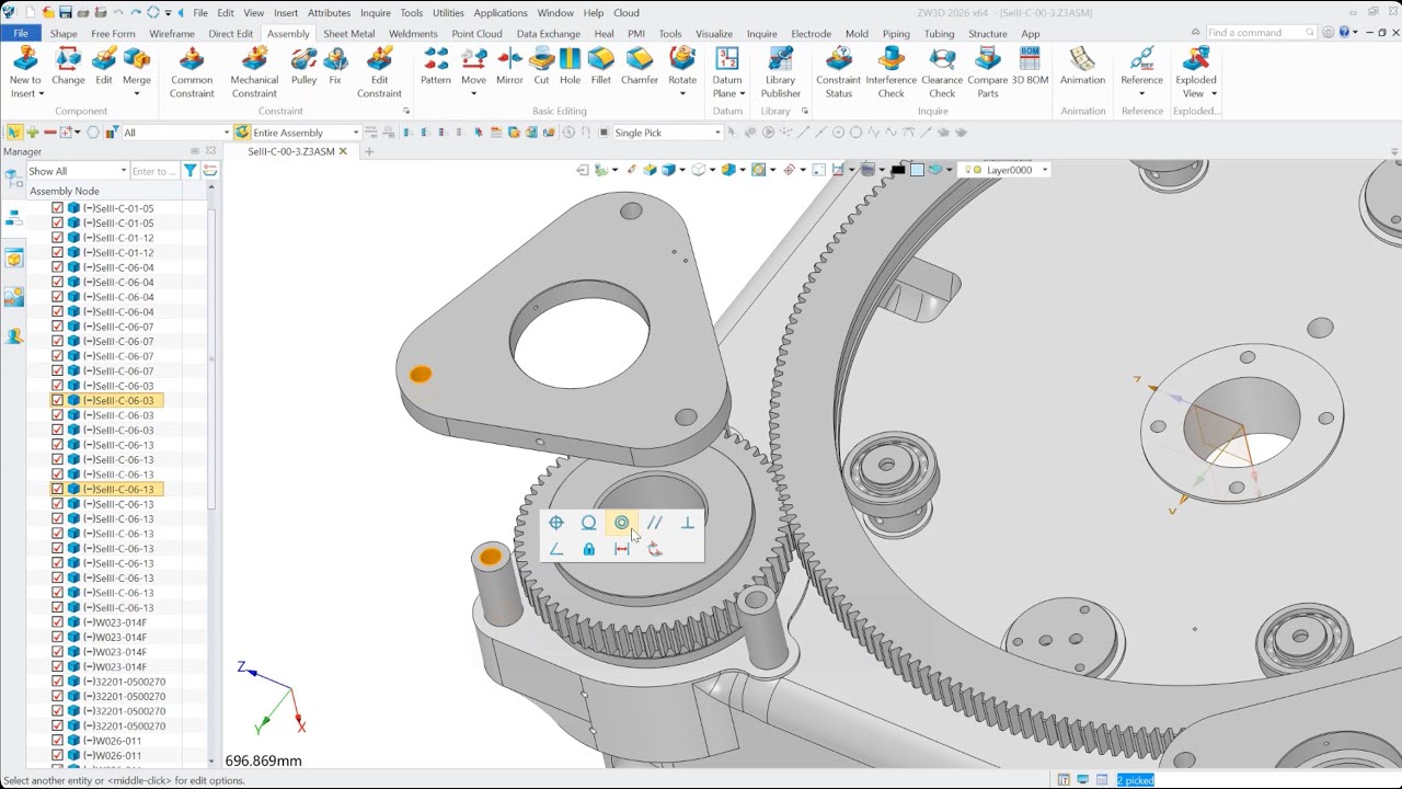 ZW3D - Previsione Intelligente dei Vincoli Basata sugli Oggetti Selezionati