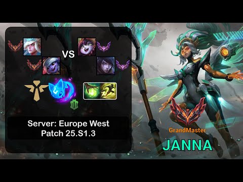 Janna Support + Tristana vs Lulu +Aphelios - EUW GrandMaster - Patch 25.S1.3