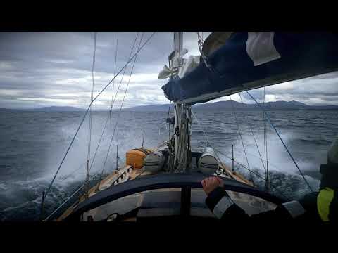 Sailing to Faroes, slow-mo, Bruce Roberts 36, Endurance