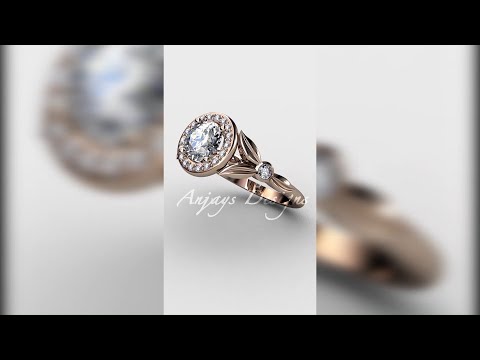 Unique Halo Diamond Wedding Ring , Rose Gold Leaf Wedding Ring ADLR129