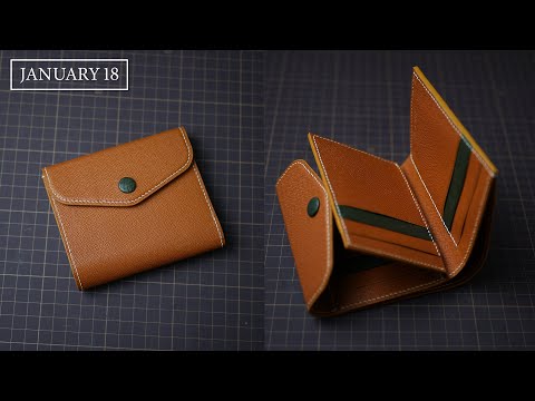 [Leather Handmade EP28] Making a Bifold Wallet With Button For Ladies - PDF Pattern - 4K/ASMR