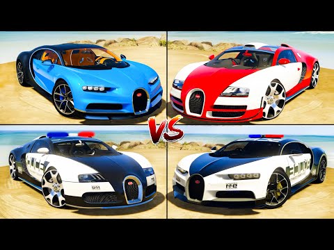 Bugatti Chiron vs Police Bugatti Veyron vs Police Chiron vs Regular Veyron - GTA 5 Which is best?