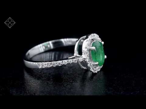 Emerald Birthstone and Diamond 18K White Gold Ring