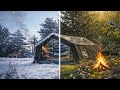 CAMPING BY A FROZEN LAKE NATURE AWAKENING FROM WINTER