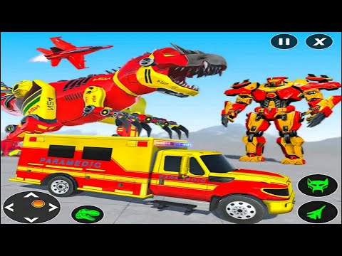 Flying Ambulance Dino Robot Save The City - Android iOS Gameplay
