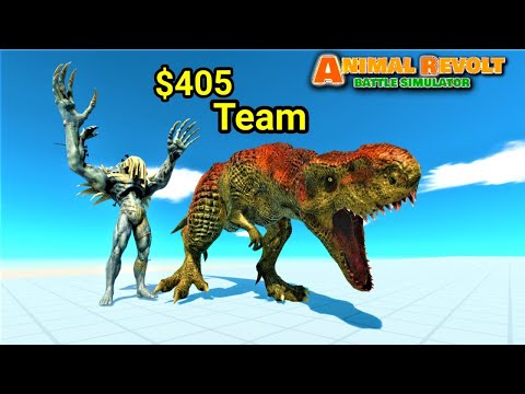T-rex and scourge vs random team same price ARBS animal revolt battle simulator