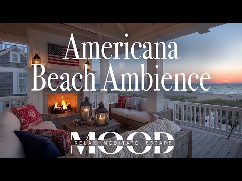 Americana Beach Ambience 🇺🇸 10 Hours of Ocean Waves, Crackling Fire, and Fireworks! 🎆
