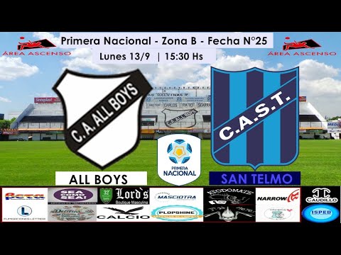 All Boys 3 vs San Telmo 0. Primera Nacional Zona B Fecha 25 Radio en Vivo Narración Ao Vivo Live HD