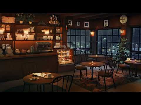 Cozy Cafe Ambience - Relaxing Smooth Jazz Music with Rain & Thunder Sounds at Night
