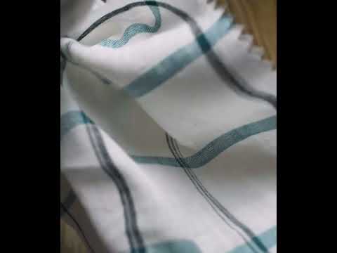 Check White Teal & Black Linen Cotton 121 GSM Handwoven Fabric — video