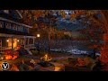 Autumn Lakeside Cottage | Night Ambience | Windchimes, Lakeshore, Firepit & Forest Nature Sounds