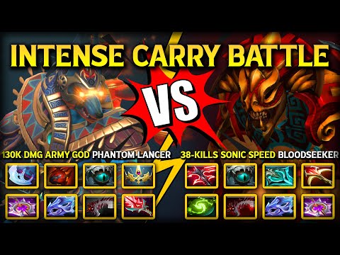 INTENSE HARD CARRY BATTLE | 130K DAMAGE ARMY GOD PHANTOM LANCER VS. 38-KILLS SONIC SPEED BLOODSEEKER