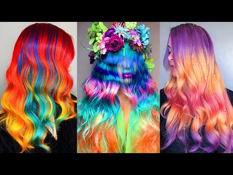 Top Hair Cutting & Rainbow Hair Color Transformation |...
