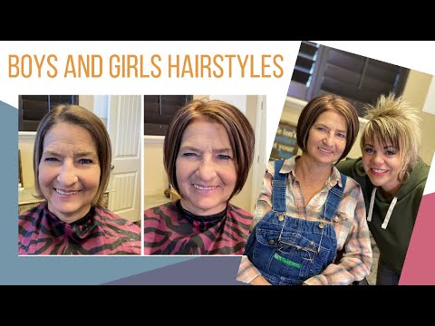 Before and after images of a hairstyle makeover showcasing a layered short haircut for thin hair, emphasizing volume and lift, with the brand name "Boys and Girls Hairstyles" prominently displayed.