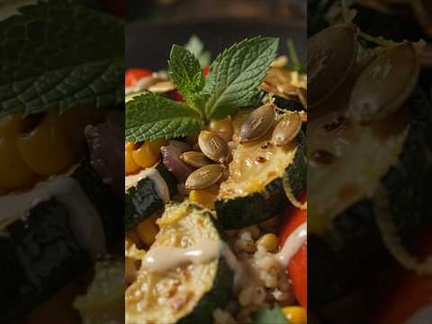 Posni bulgur sa pečenim tikvicama, kukuruzom i tahini-limun prelivom 🌽🥒