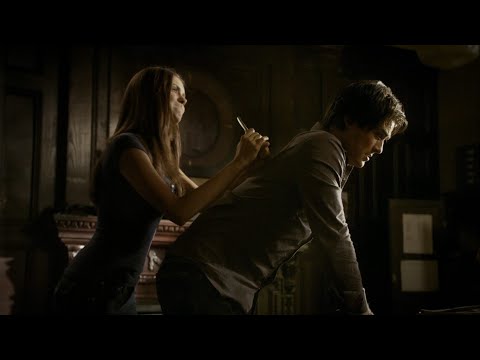 TVD 2x3 - Elena helps Damon take the arrow off his back | Delena Scenes HD