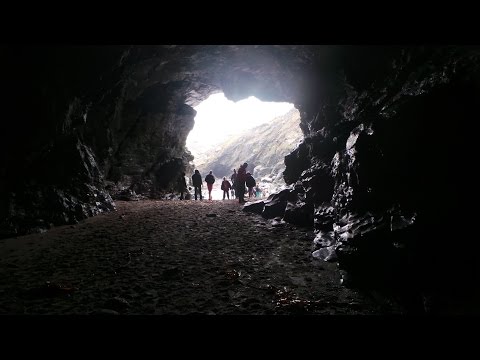 Merlins Cave @ TINTAGEL CORNWALL UK Beach Waterfall and Inside Old Smugglers Cave
