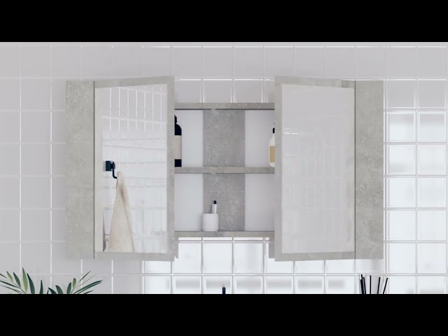 Video teaser per 804968 vidaXL LED Bathroom Mirror Cabinet Concrete Grey 80x12x45 cm