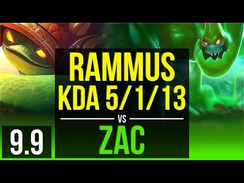 RAMMUS vs ZAC (JUNGLE) | KDA 5/1/13, 1100+ games | EUW Master | v9.9