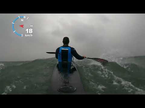Big Downwind Surfski kayak paddle Sydney 66.7km/hr wind gust