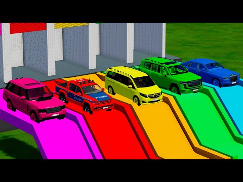 TRANSPORTING FIVE COLOR VOLKSWAGEN, ROVER, ROLLS ROYCE, TOYOTA, MERCEDES! - Farming Simulator 22