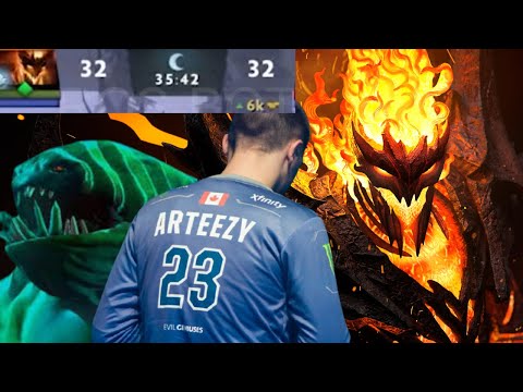 Arteezy carry Shadow Fiend, Tidehunter - Ravage, Requiem of Souls, 6K back - dota2