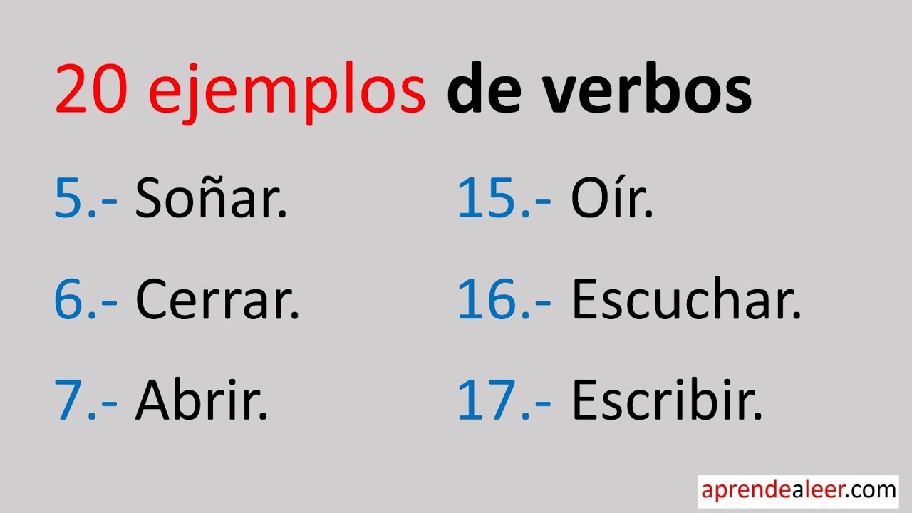 20 ejemplos de verbos