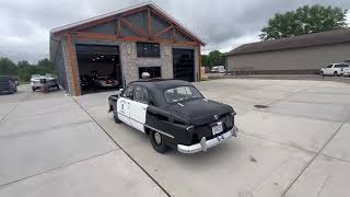 1950 Ford Deluxe Fordor Sedan Police Car Drive By with Siren