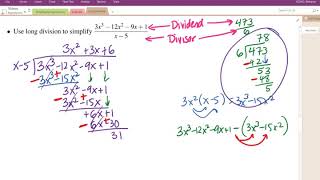 Long Division Example -- Cubic Dividend with Linear divisor. Has a remainder