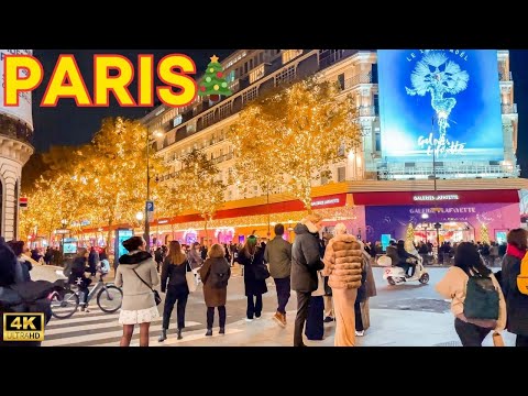 Paris, France 🇫🇷 - 4k PARIS Christmas Walk 2024 ✨Festive Holiday Lights Paris Walk 🎄 With Captions