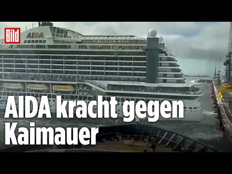 AIDAperla außer Kontrolle: Kreuzfahrtschiff kracht gegen Kaimauer