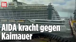 AIDAperla außer Kontrolle: Kreuzfahrtschiff kracht gegen Kaimauer