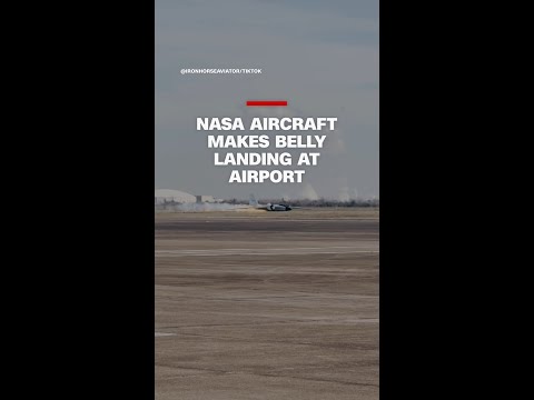 NASA aircraft makes belly landing at airport